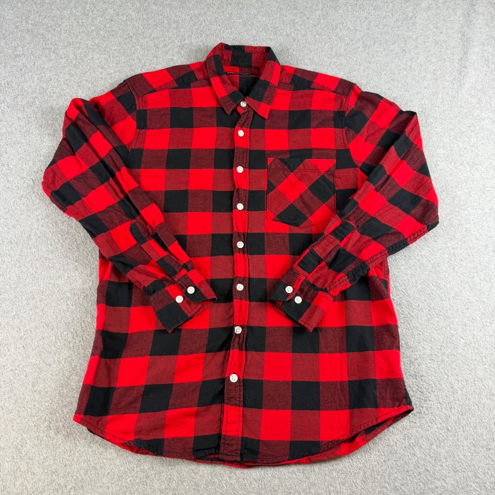 Zara Man M Red Black Buffalo Plaid Flannel Shirt Grunge Lumberjack Casual Pocket